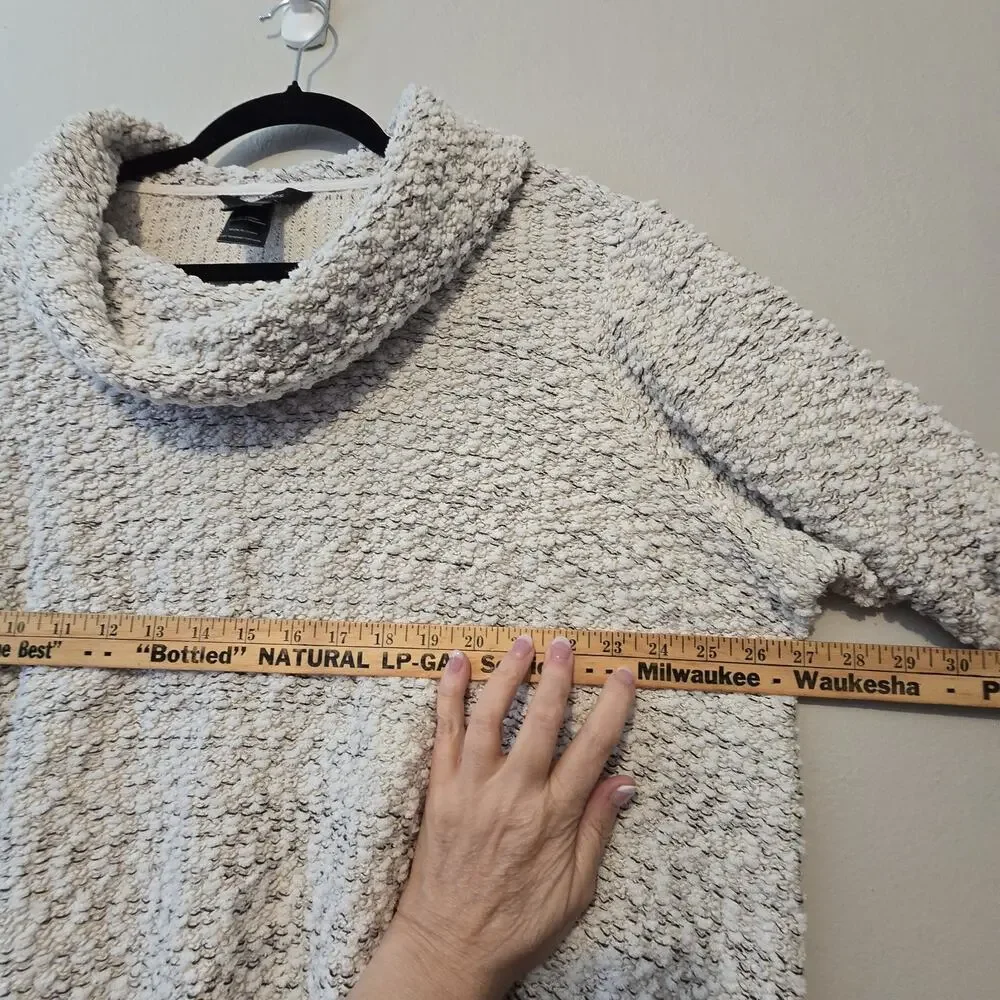 Ali Miles Cowl Neck Boucle Tunic Top Womens 1X Off White Chunky Fringe Lagenlook
